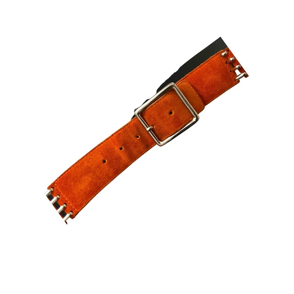 Italian Burnt Orange Suede Leather Wide Waist Belt Silver Hardware Made in Italy